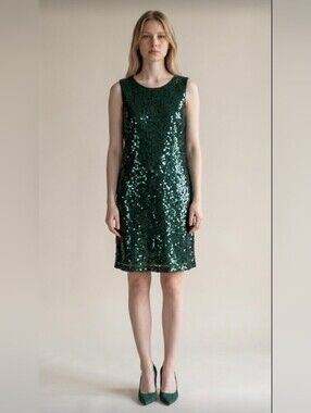 JESSICA SIMPSON! SPARKLING FAB EMERALD GREEN NET, SEQUINNED OVERALL DRESS! SZ 12
